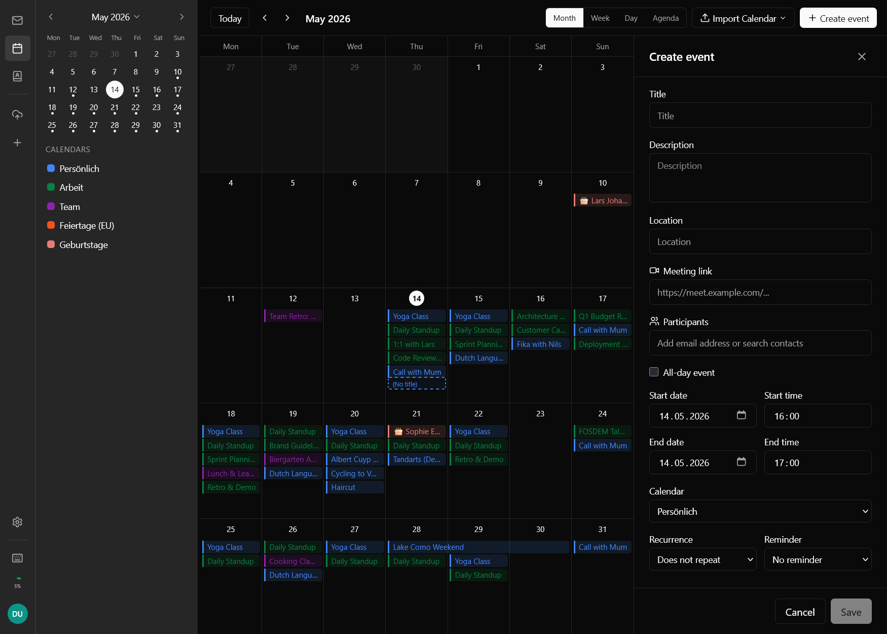 Bulwark calendar event creation