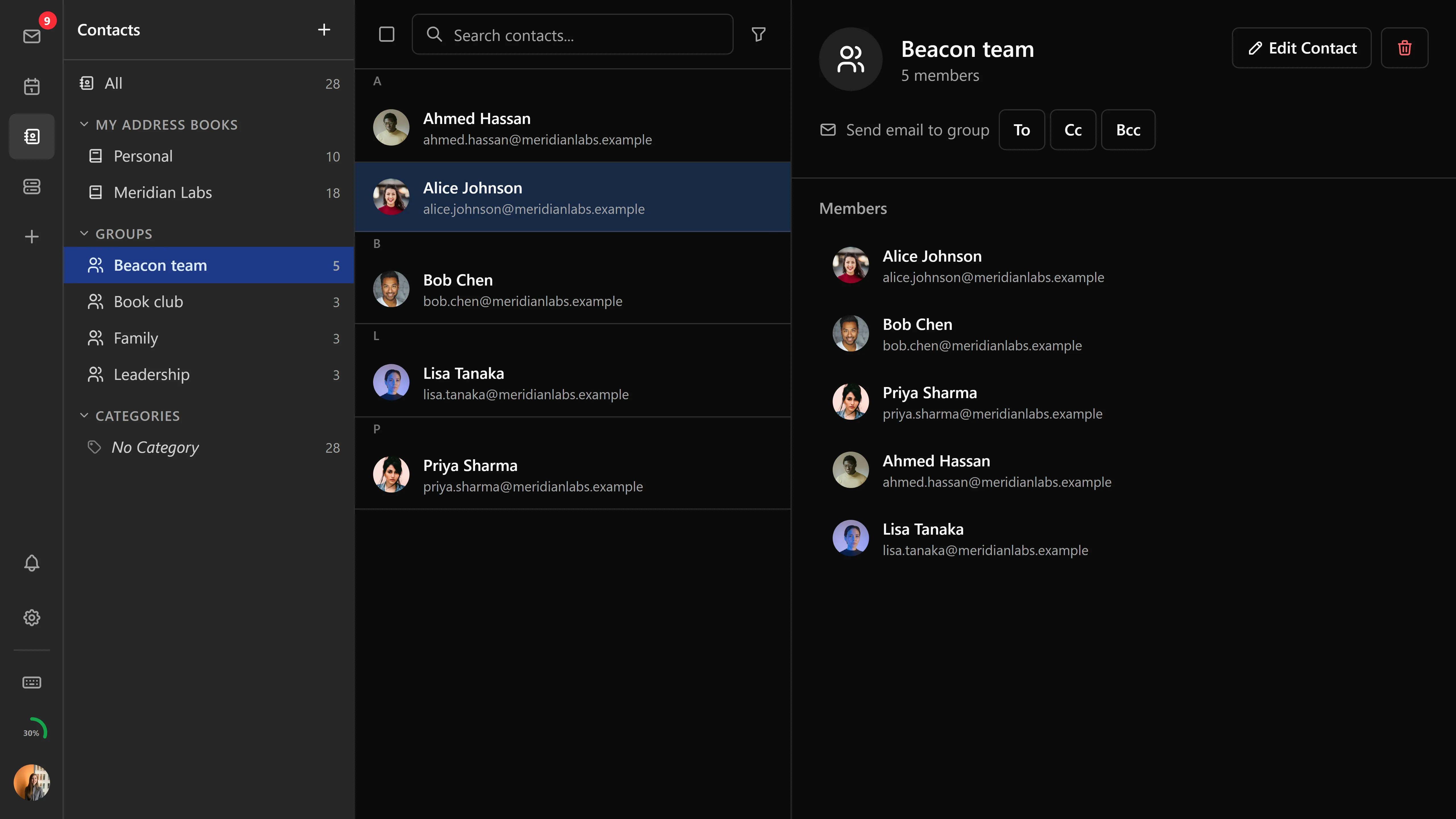 A contact group with its members