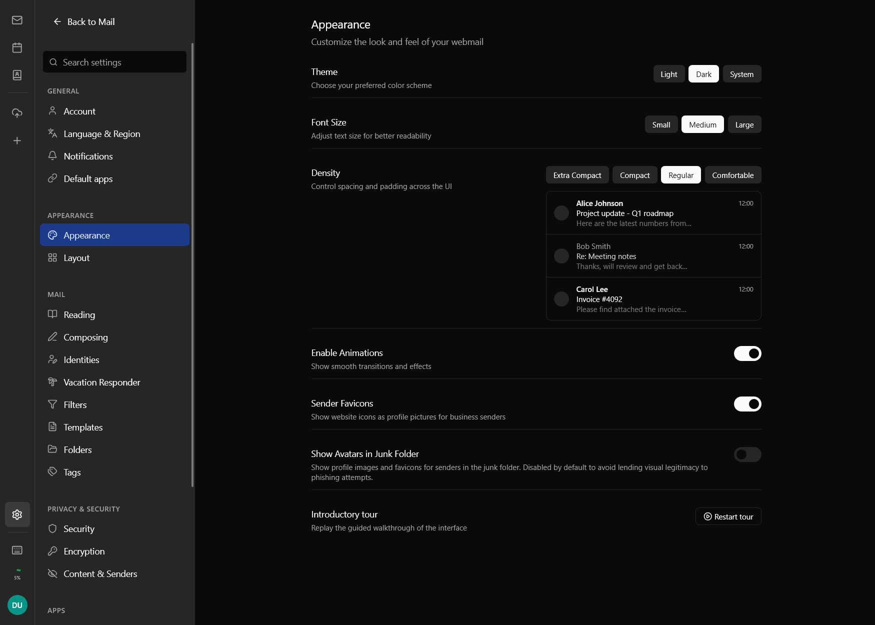 Bulwark account settings panel