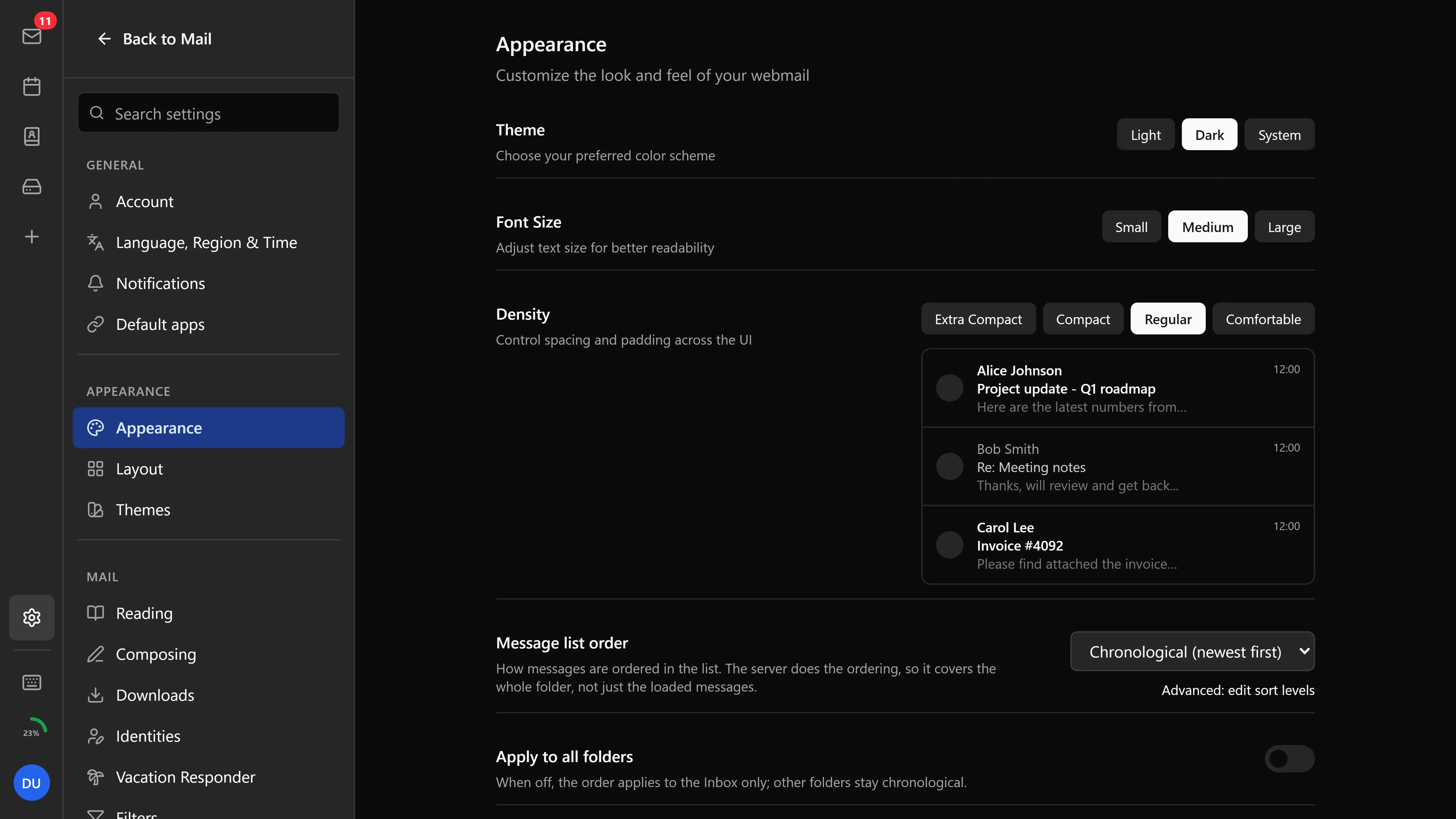 Bulwark account settings panel