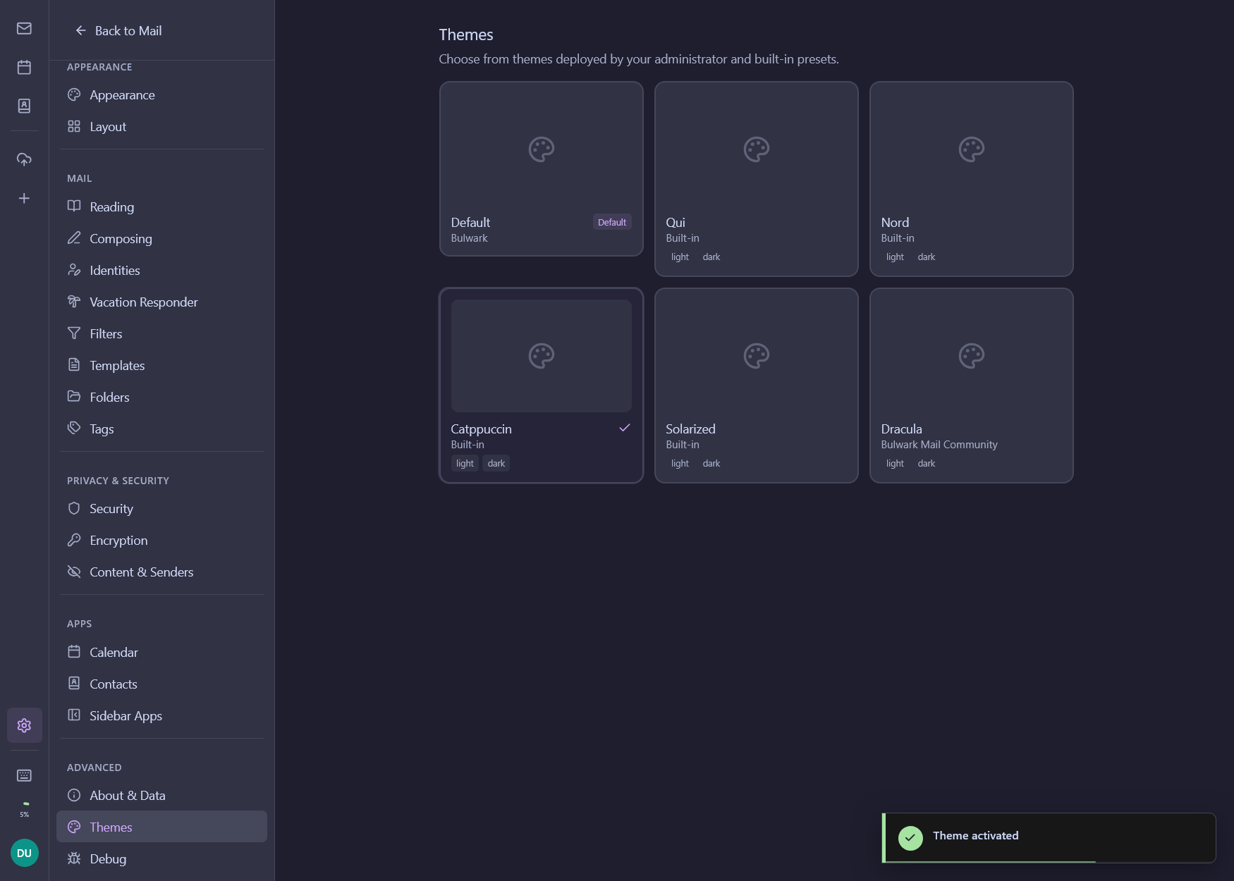 Bulwark theme settings