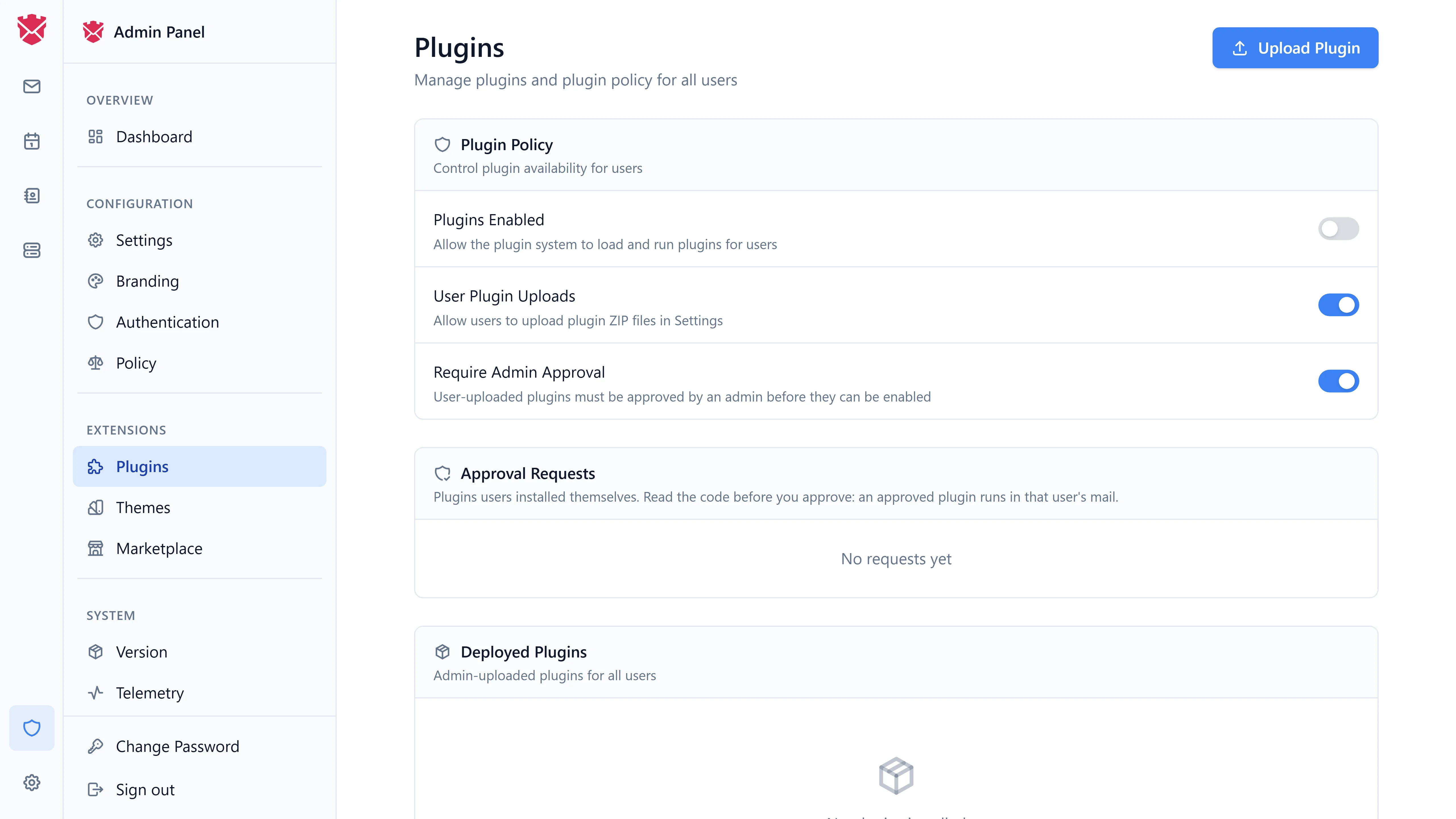 The Plugins section of the admin dashboard