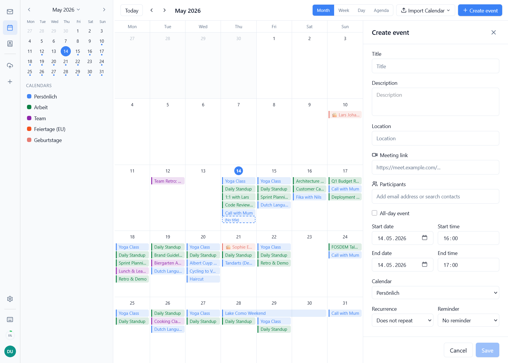 Bulwark calendar event creation
