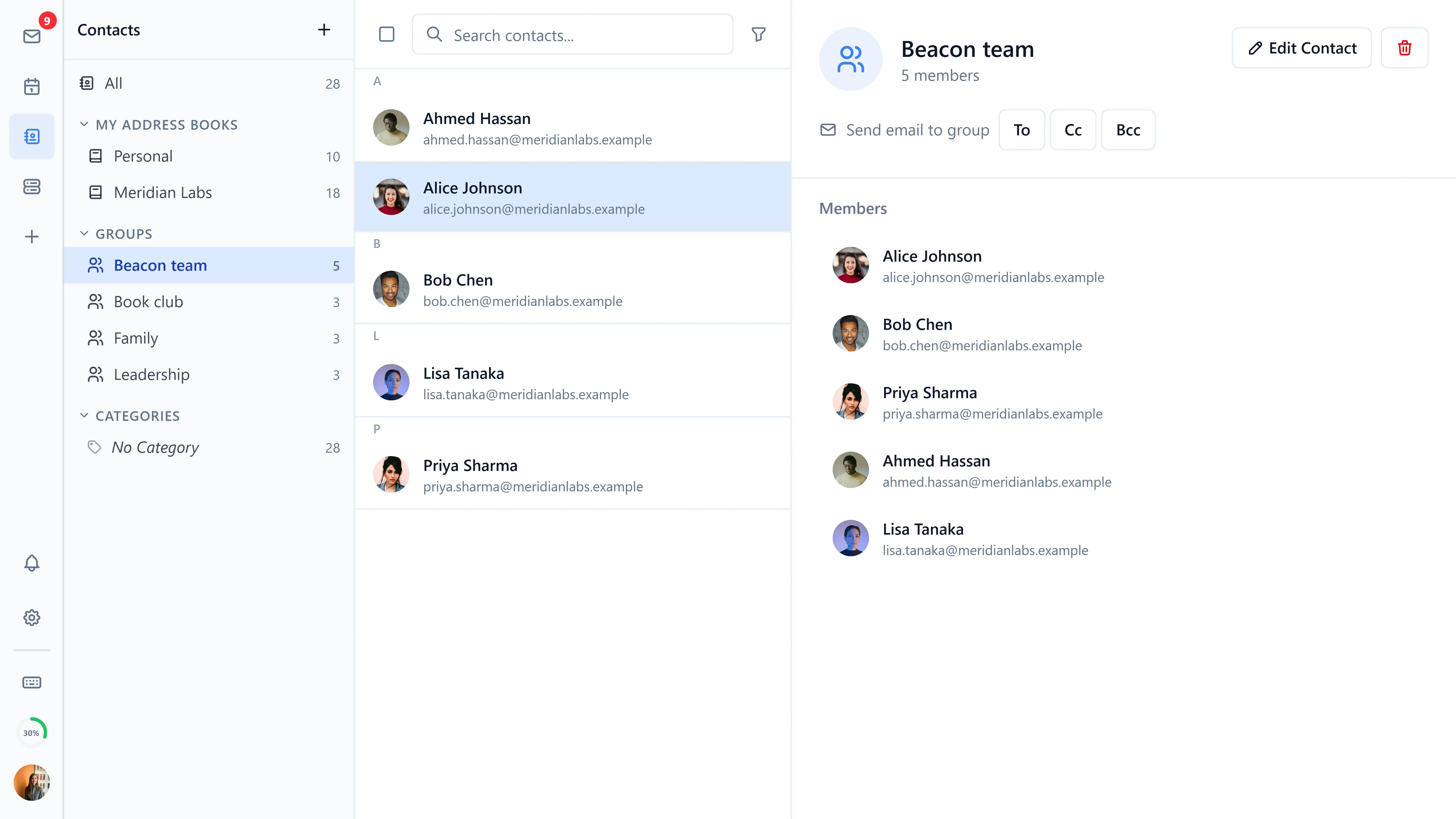 A contact group with its members