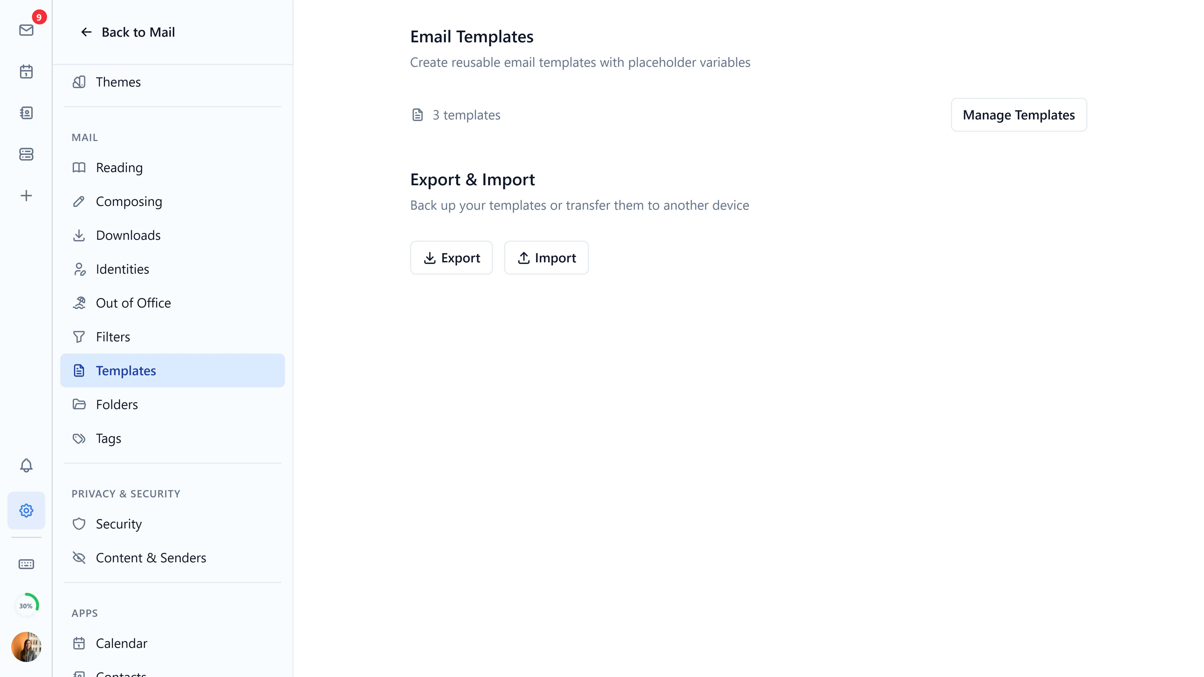 The template settings
