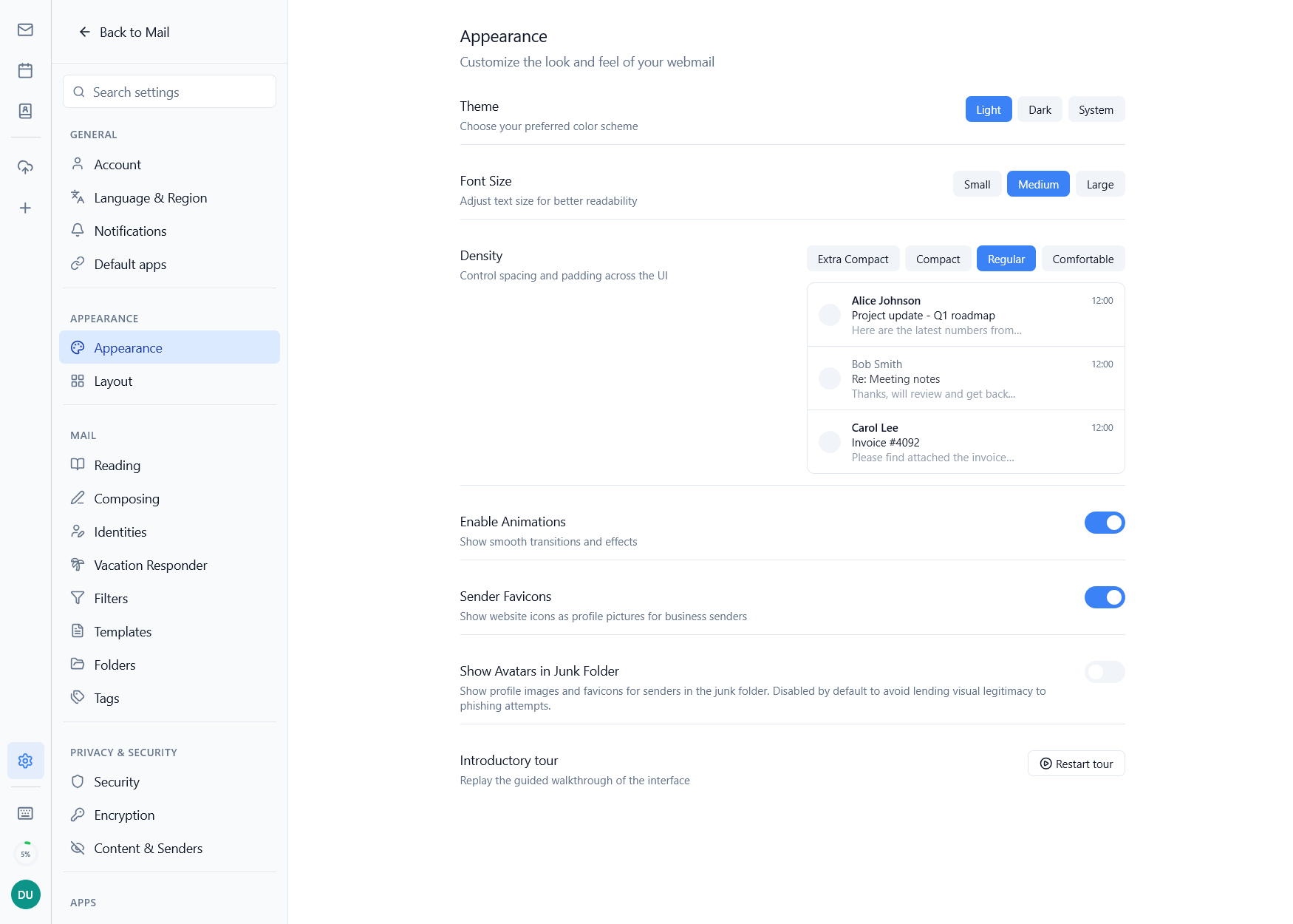 Bulwark account settings panel